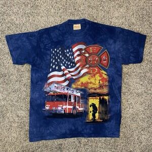 Vintage The Mountain Fire Dept Rescue Shirt Mens XL Blue Flag Tie Dye 9/11 2001
